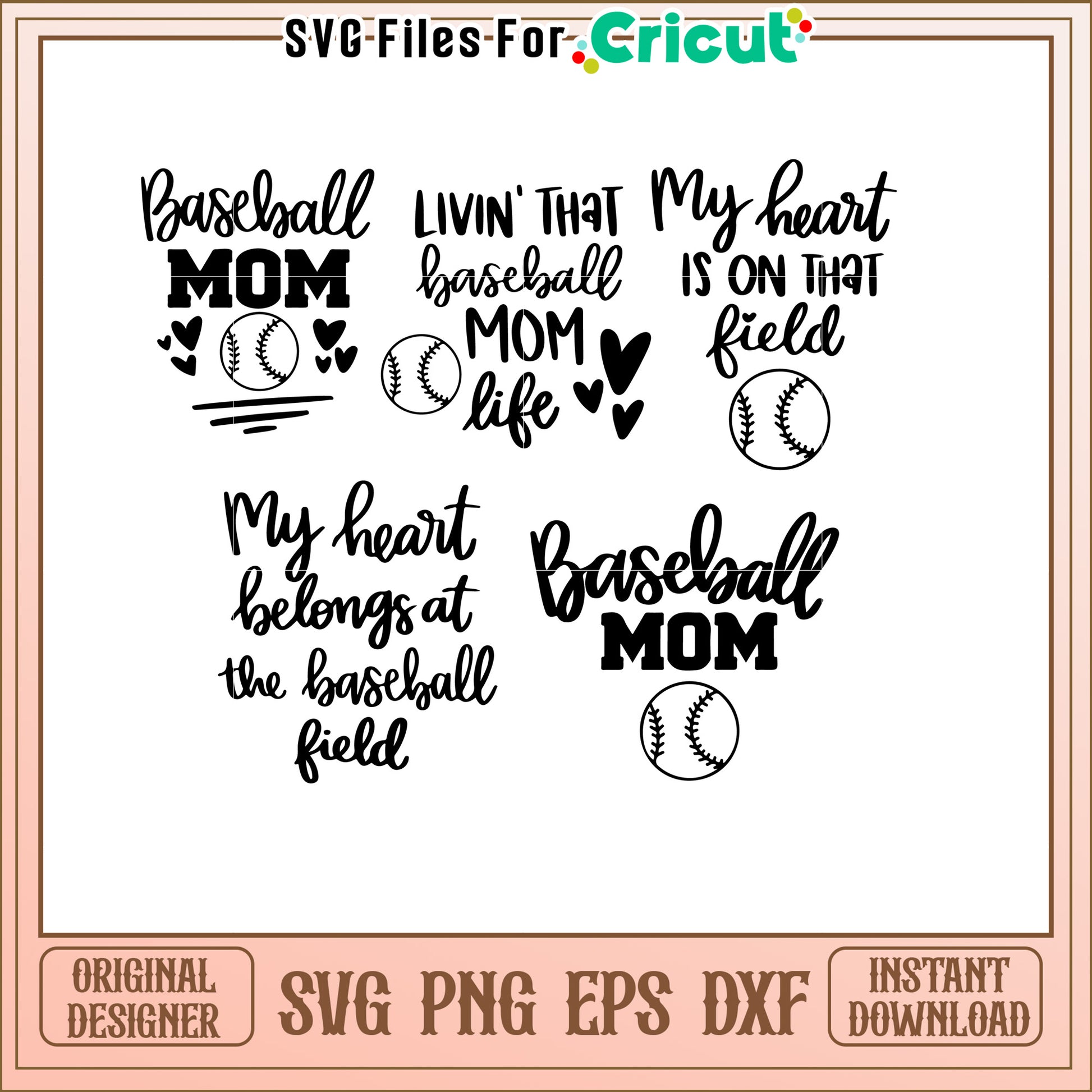 Baseball Mom SVG Bundle 5 Designs