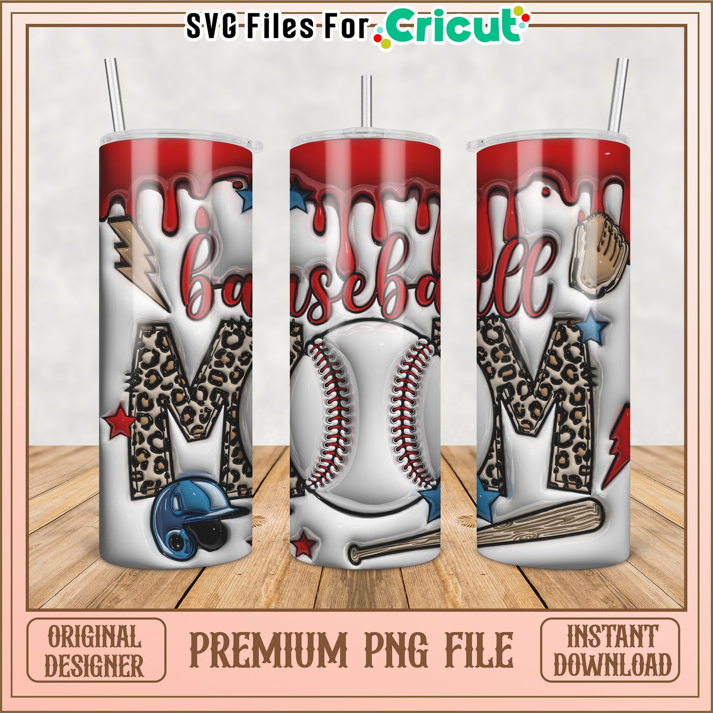 Baseball Mom Tumbler PNG Design