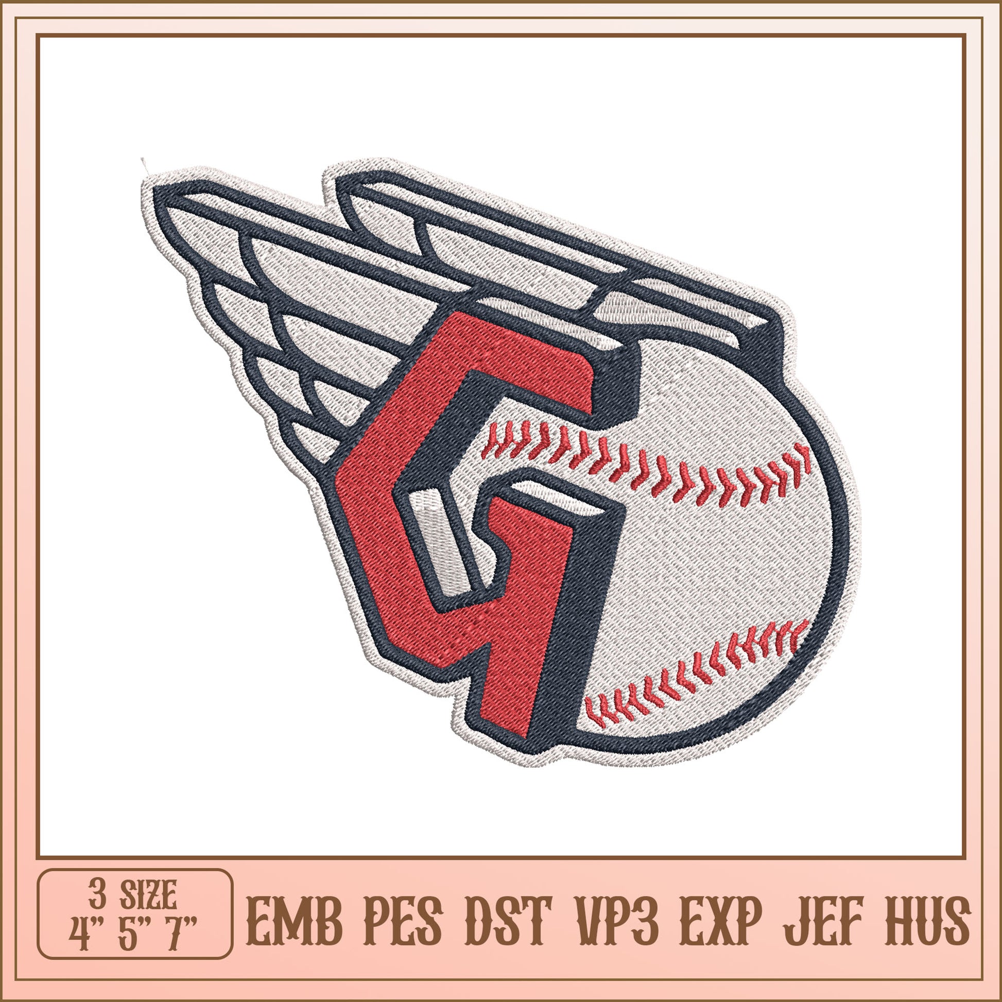 Baseball Winged Initial Embroidery Design
