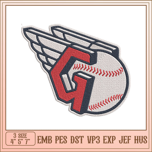 Baseball Winged Initial Embroidery Design