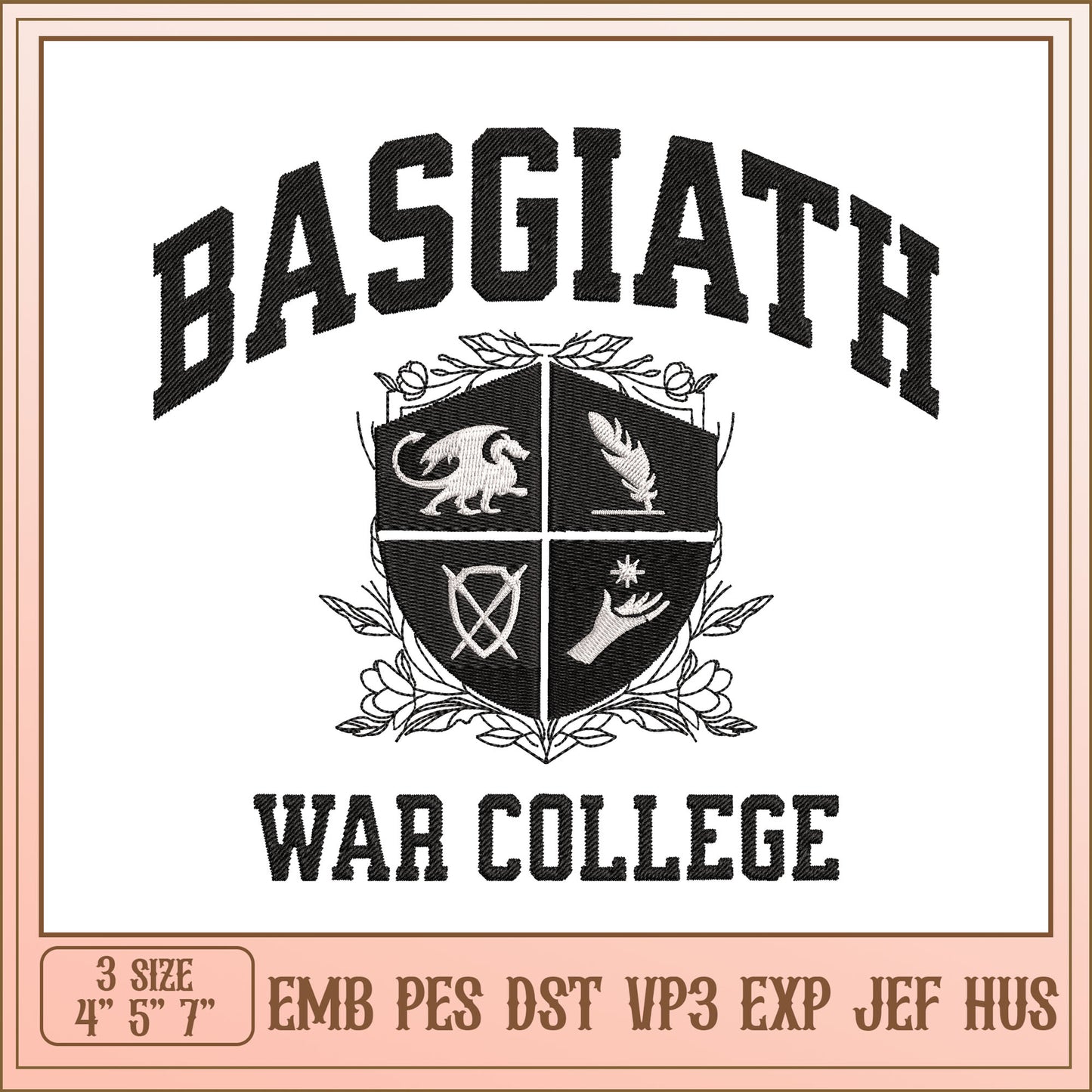 Basgiath War College Embroidery Design in Three Sizes