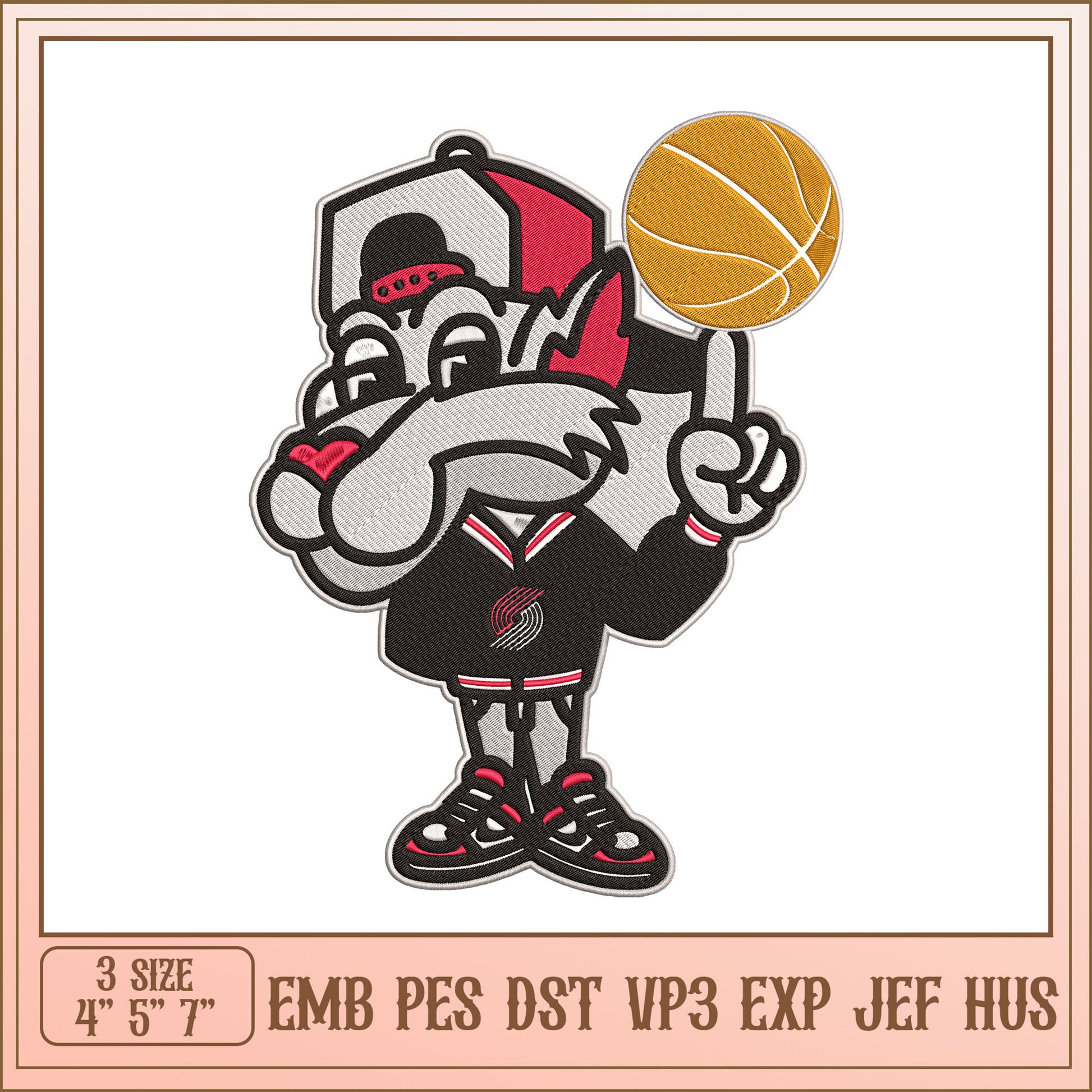 Basketball Mascot Embroidery Design