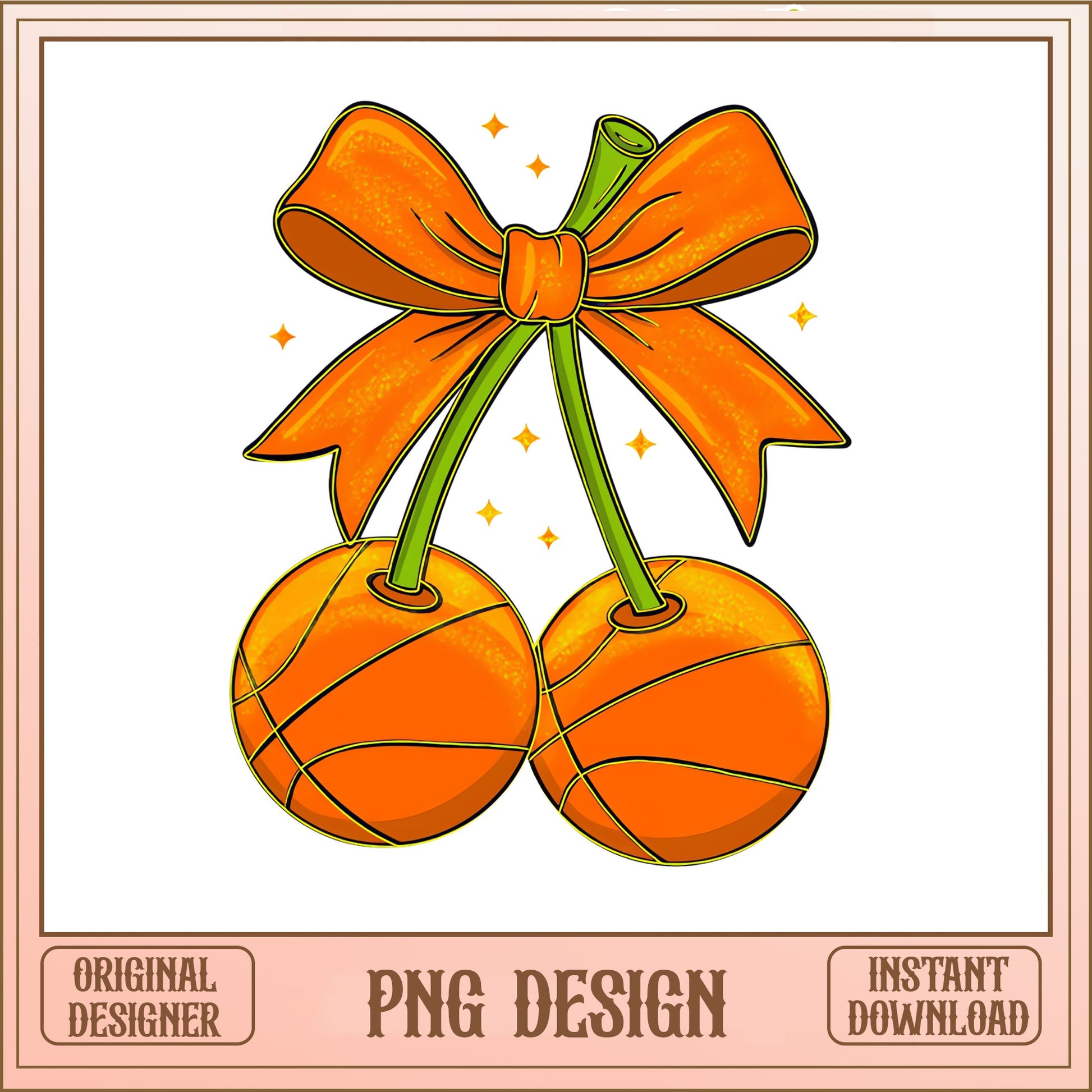 Basketball Cherry Bow PNG, Coquette Basketball PNG, Sports PNG