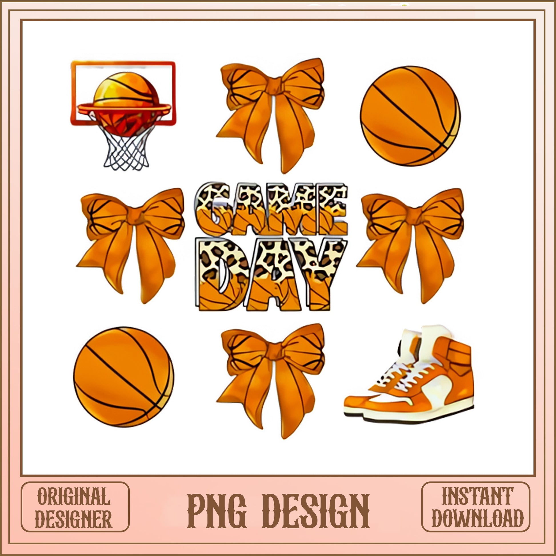 Basketball Game Day PNG Bundle, Coquette Bow Clipart PNG, Sports PNG