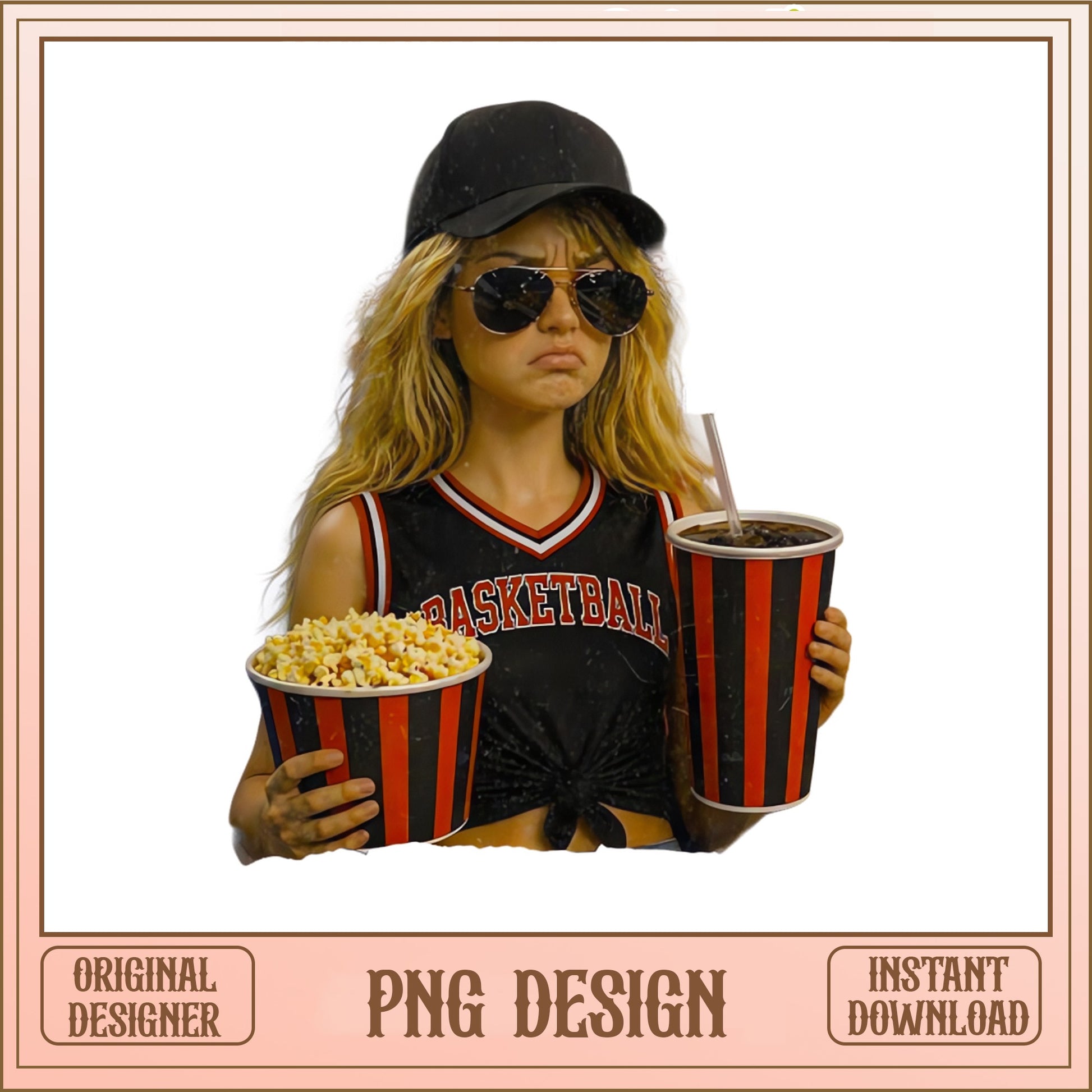 Basketball Girl With Popcorn PNG, Funny Sports Fan PNG, Game Day PNG