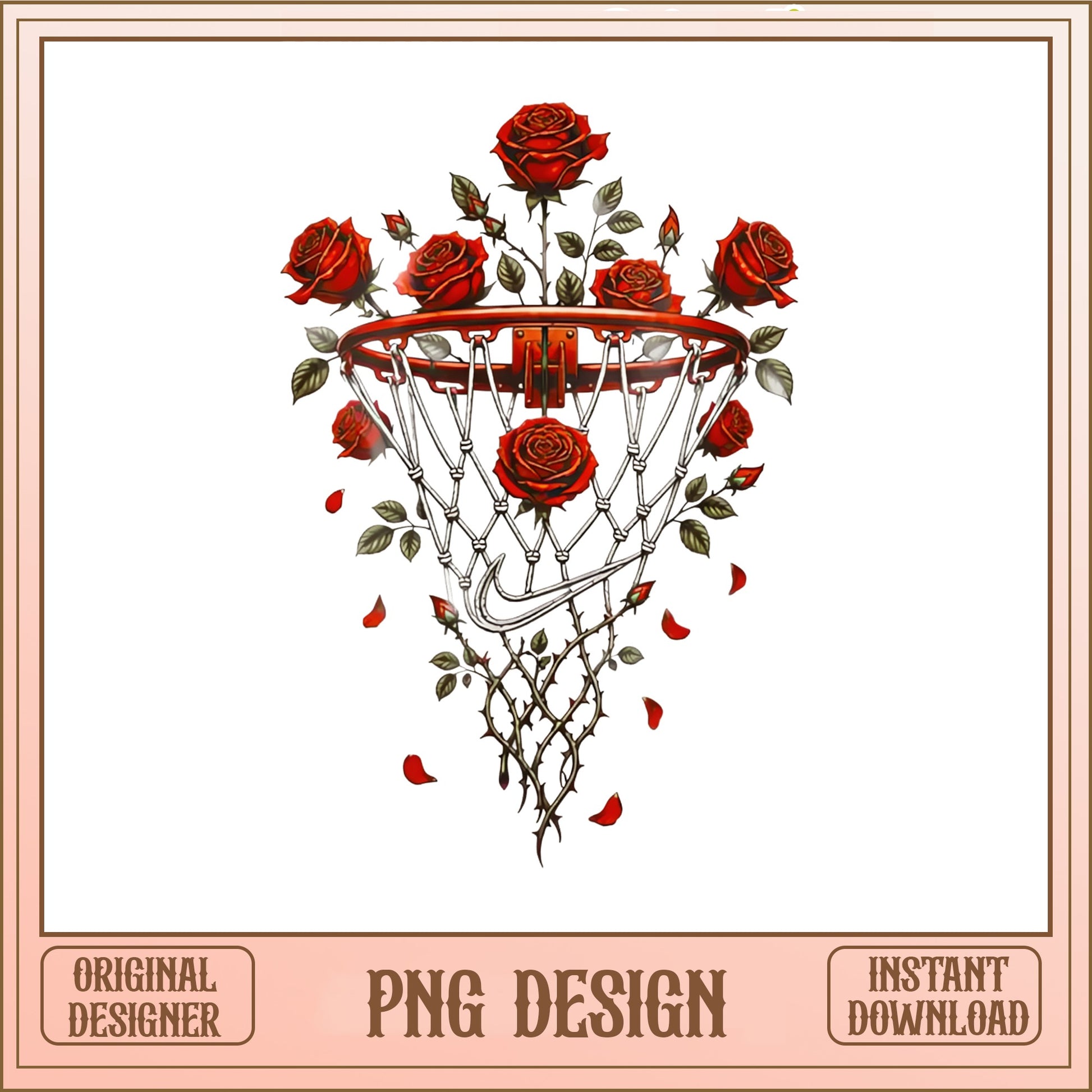 Basketball Hoop With Roses PNG, Floral Basketball PNG, Sports PNG