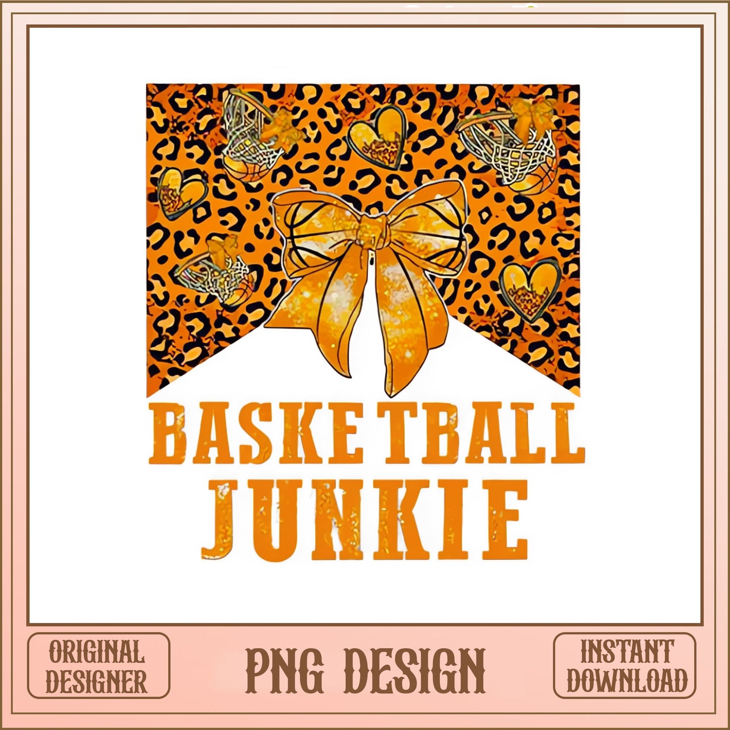 Basketball Junkie Leopard Bow PNG, Basketball Mom PNG, Sports PNG