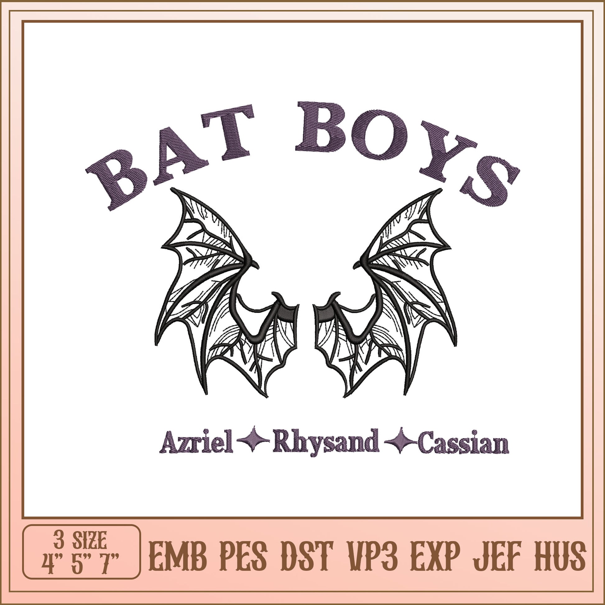 Bat Boys Embroidery Design