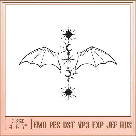 Bat Wings Sun Moon Embroidery Design
