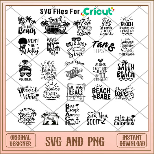 Beach babe svg bundle, Beach vibes quotes svg - Svgfileforcricut 