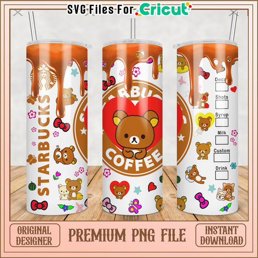Bear coffee tumbler png, cute labubu png, labubu popmart png