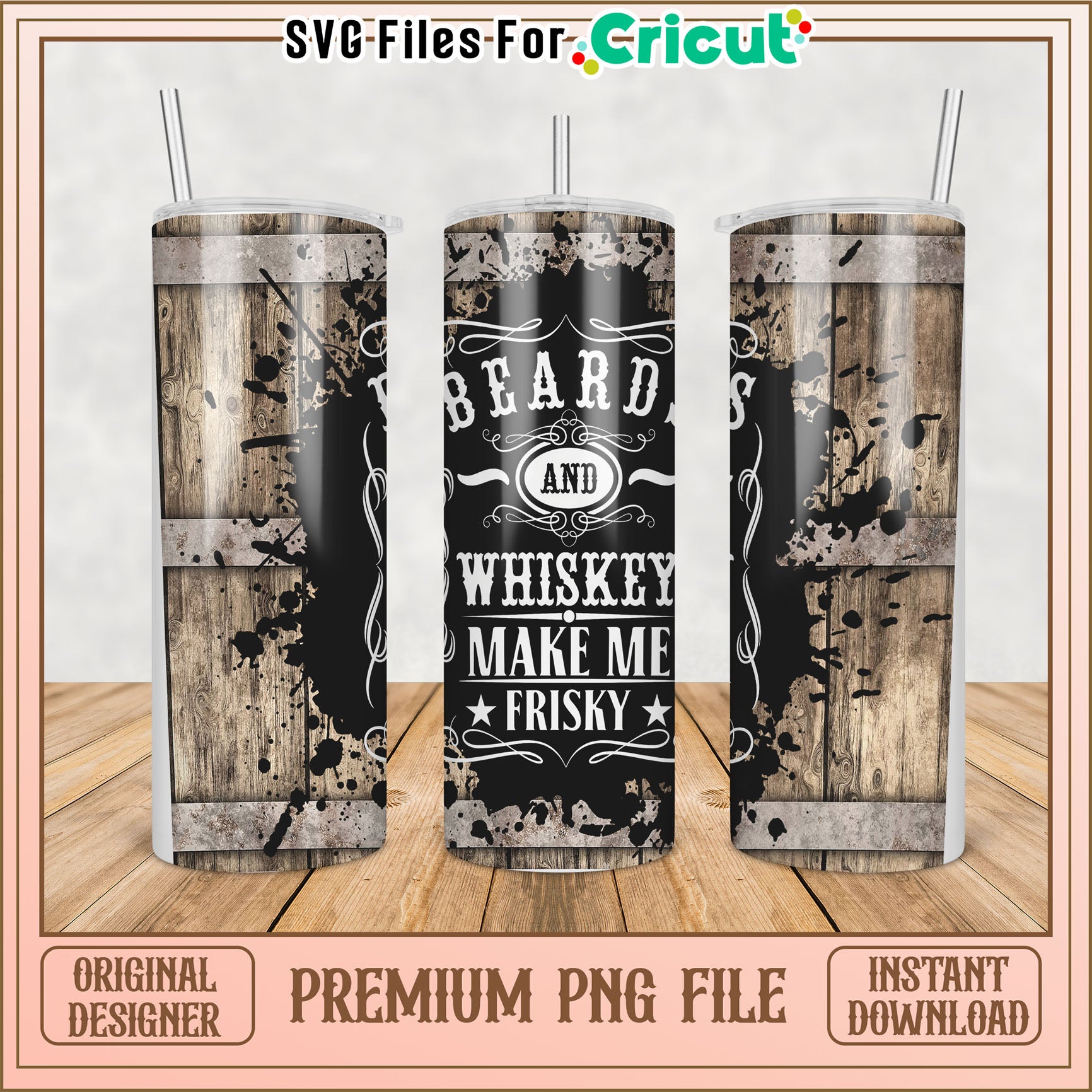 Beard and Whiskey Tumbler Design PNG for Crafting Projects