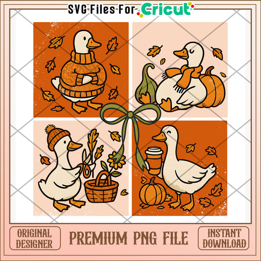 Beautiful autumm goose design png, fall goose png, cozy autumn png