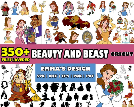 Beauty and beast characters bundle svg, disney princess belle​ svg