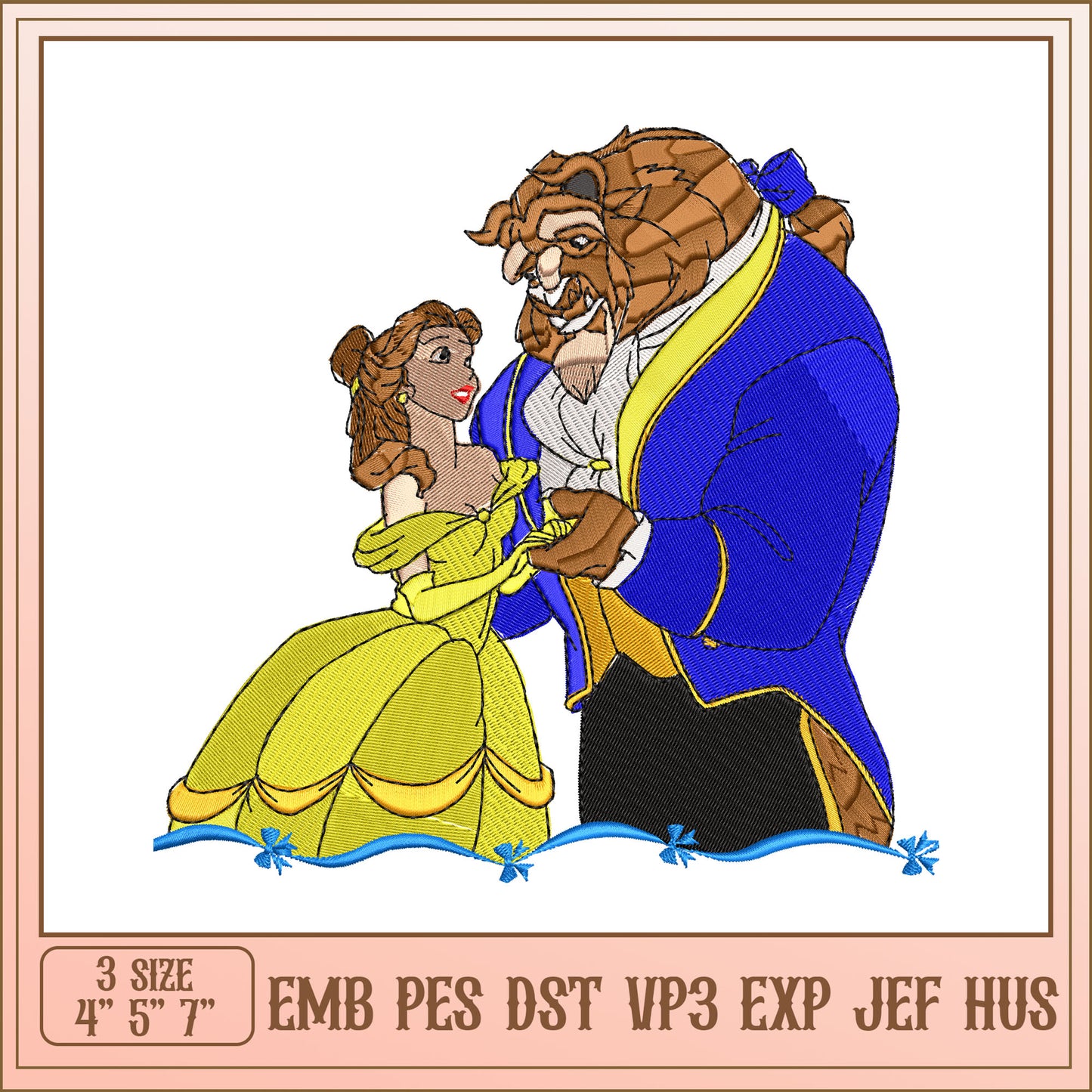 Beauty and the Beast Embroidery Design in Multiple Formats