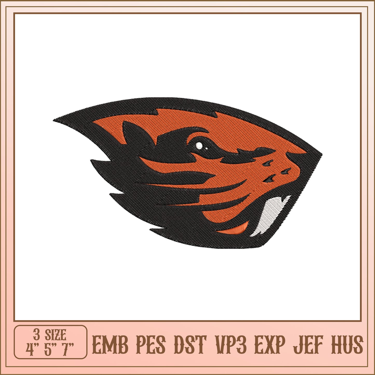 Beaver Embroidery Design 4x7 Inch