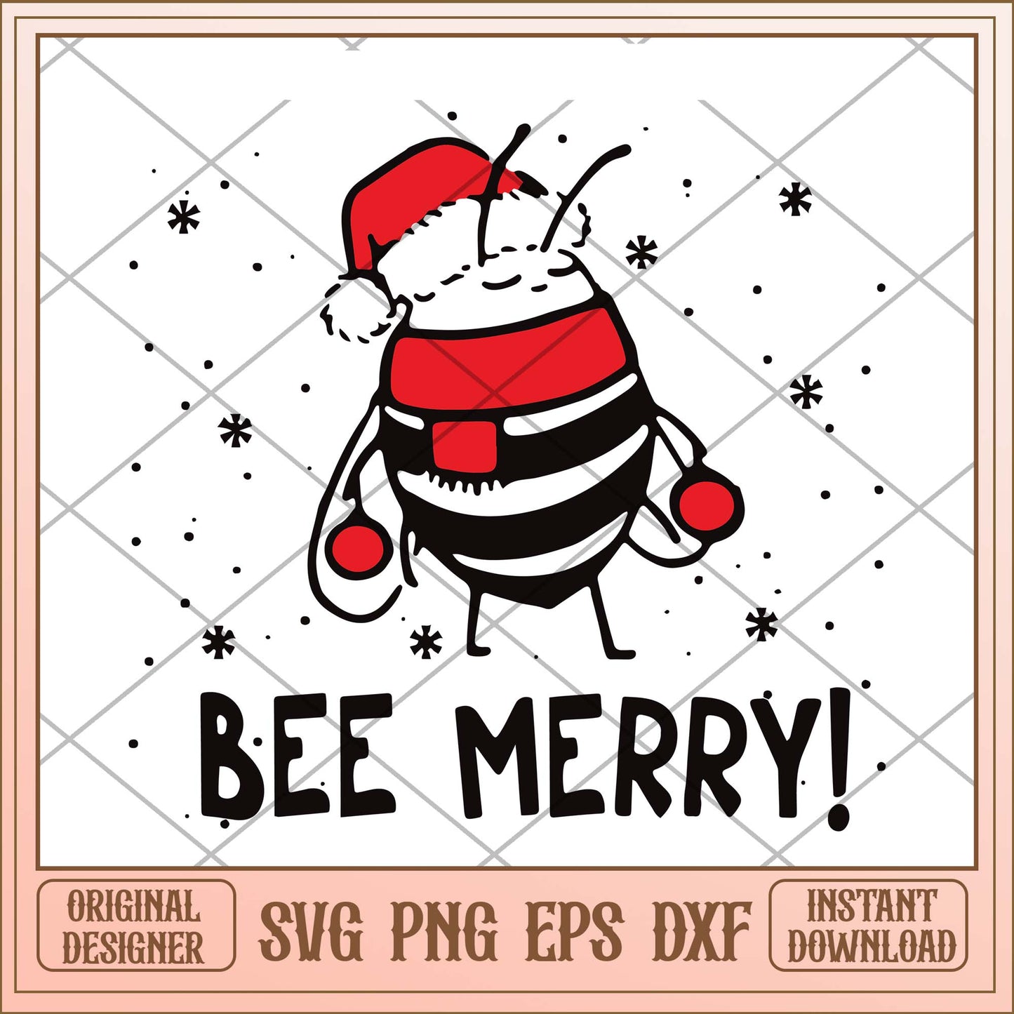 Bee merry svg, Merry Christmas funny bee svg, Bee Santa hat svg