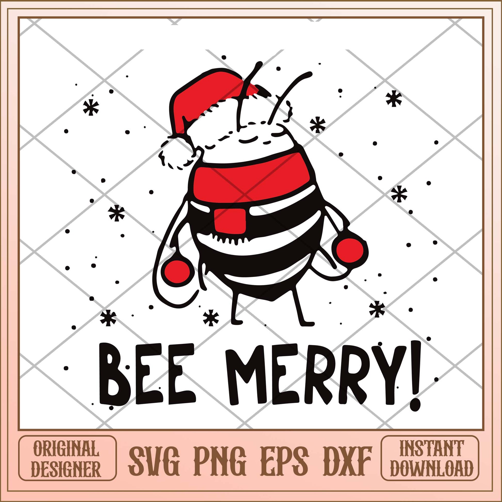 Bee merry svg, Merry Christmas funny bee svg, Bee Santa hat svg