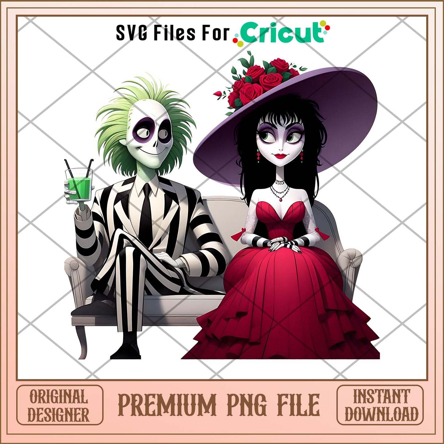 Beetlejuice and Lydia chibi love png, love png, halloween png
