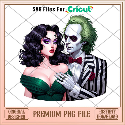 Beetlejuice and Lydia couple png, couple png, halloween png