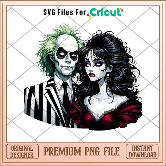 Beetlejuice and Lydia halloween couple png, couple png, halloween png
