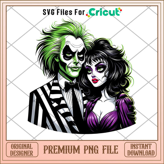 Beetlejuice and Lydia love couple png, couple png, halloween png