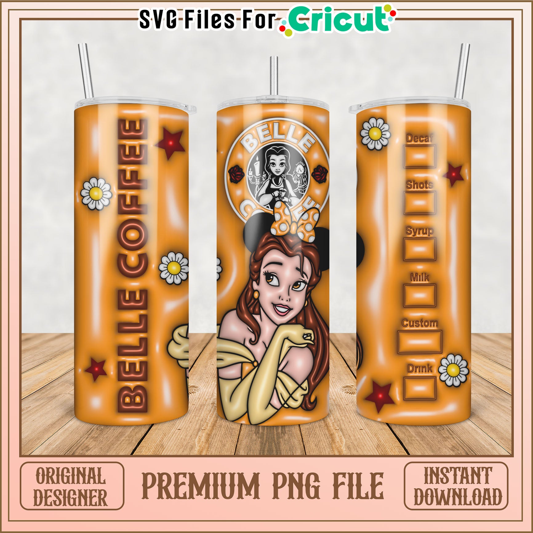 Belle Coffee Tumbler PNG Sublimation