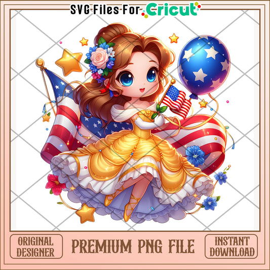 Belle cute princess png, disney character png, 4th of july png