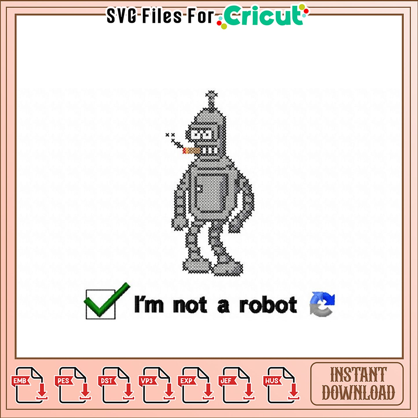 Bender Robot Embroidery Design Instant Download