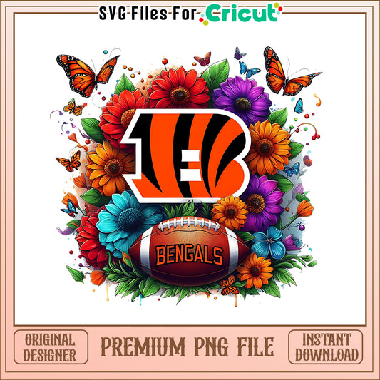 Bengals logo vintage flower png, Cincinnati Bengals png, NFL png