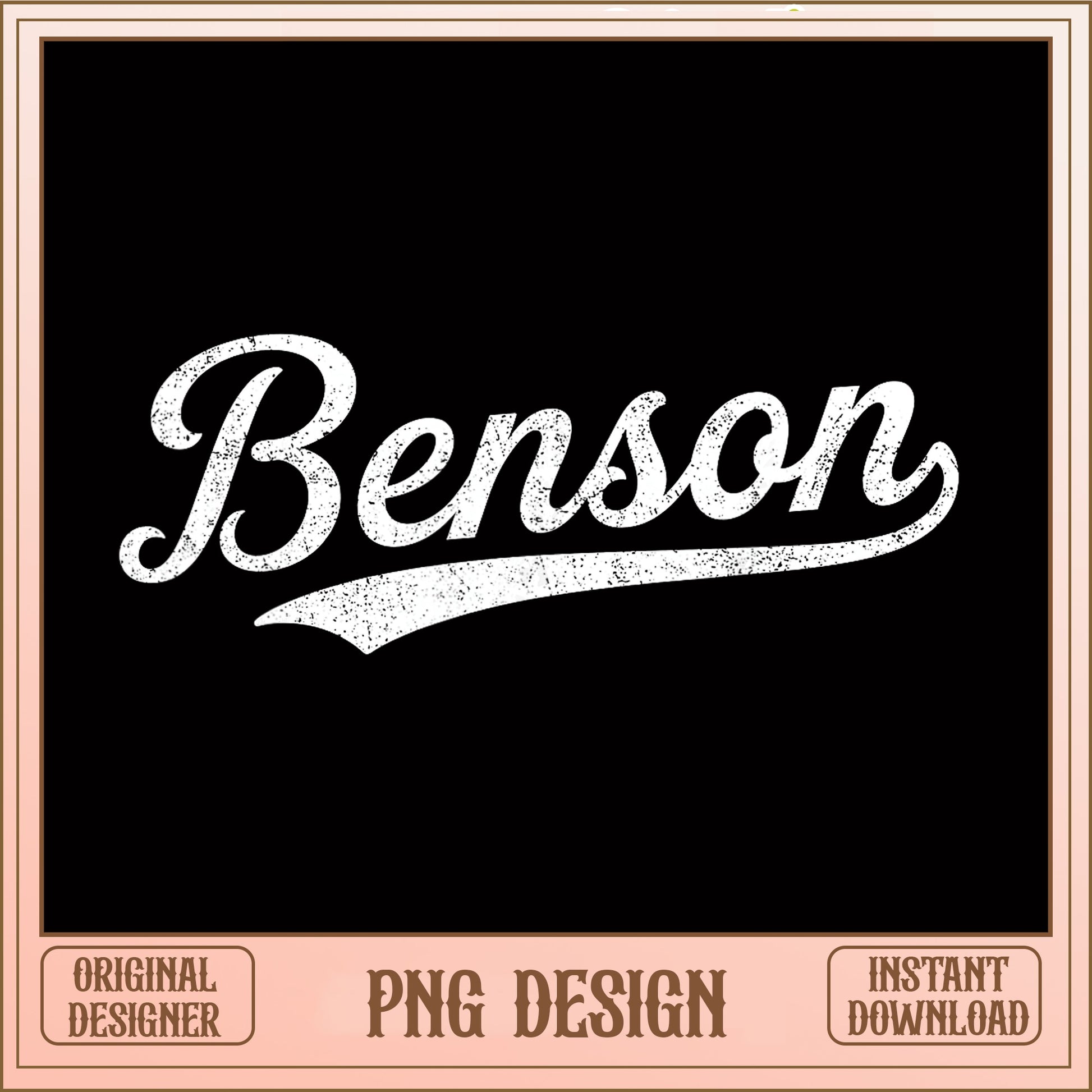 Benson Name PNG, Retro Script Swoosh PNG, Last Name PNG