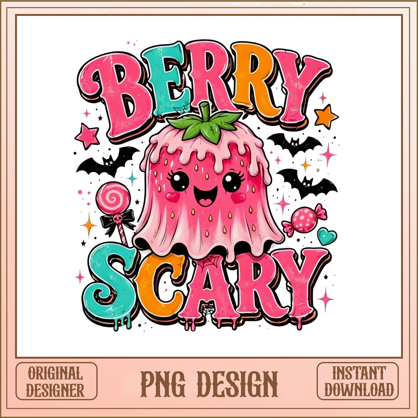 Berry Scary Strawberry Ghost PNG, Halloween PNG, Cute Ghost PNG