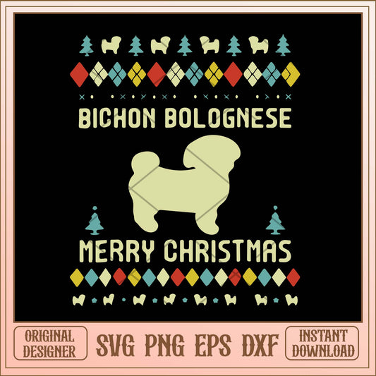 Bichon bolognese Merry Christmas svg, Christmas Bolognese dog svg bundle