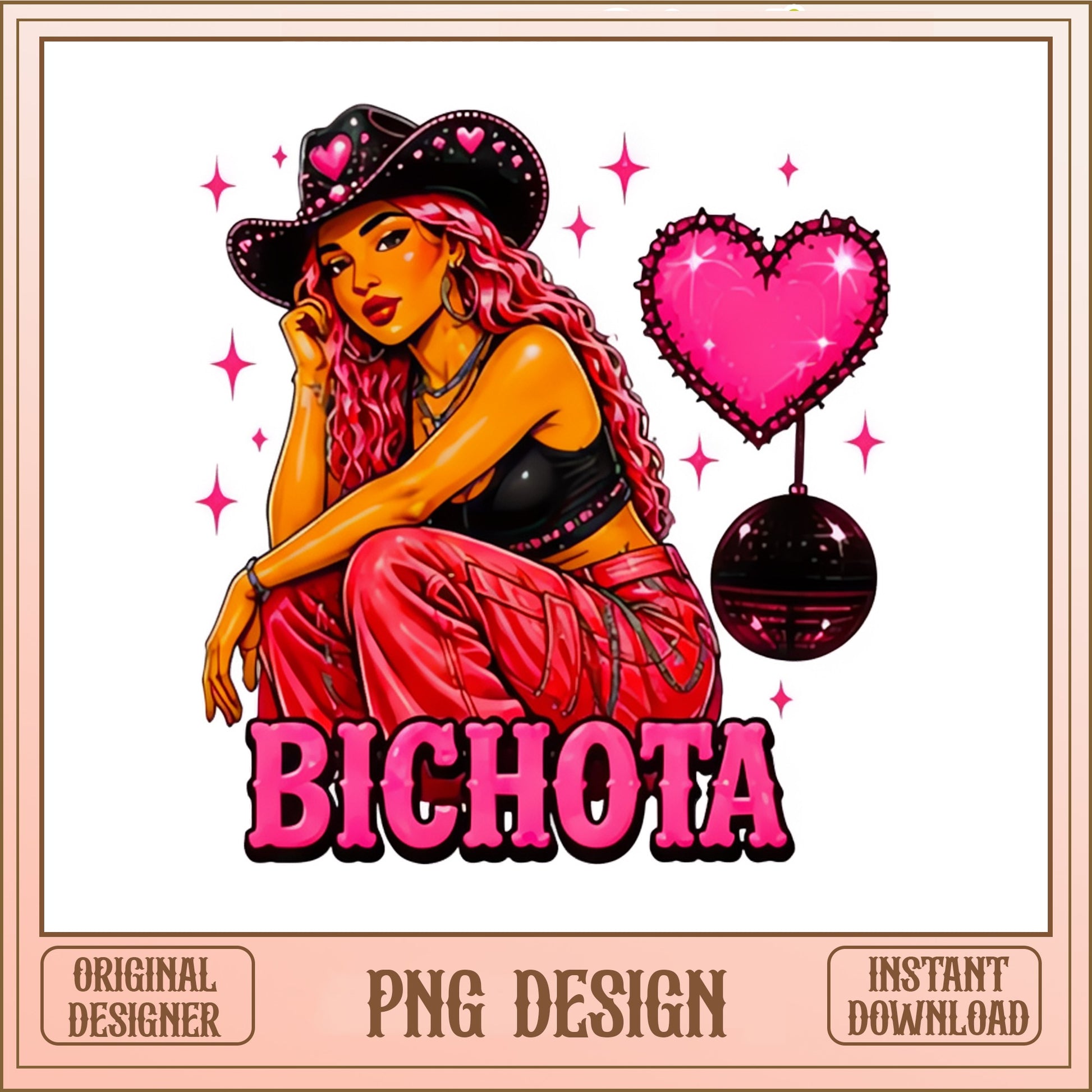 Bichota Cowgirl Pink PNG, Latina Girl Boss PNG, Sublimation PNG
