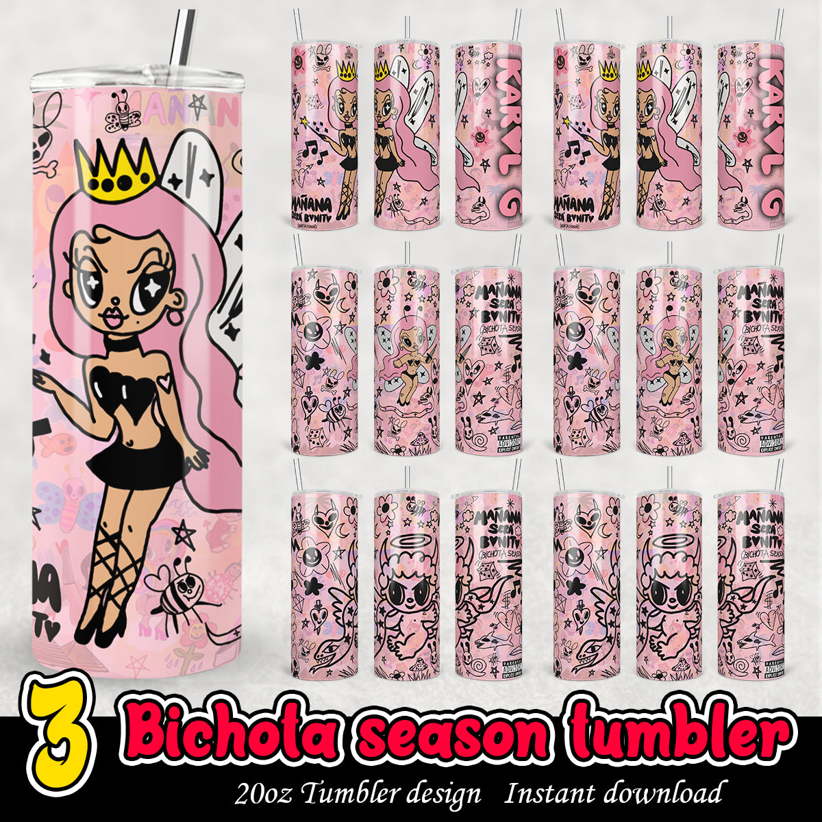 Bichota Season Tumbler, Karol G 20oz tumbler bundle