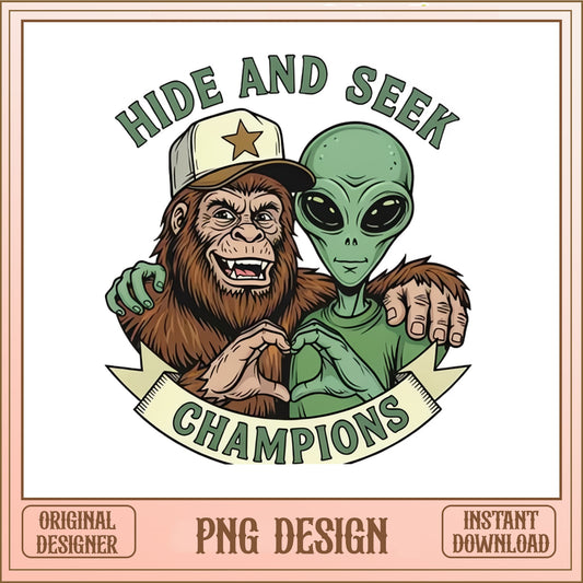 Bigfoot And Alien Hide And Seek Champions, Funny PNG, Sasquatch PNG