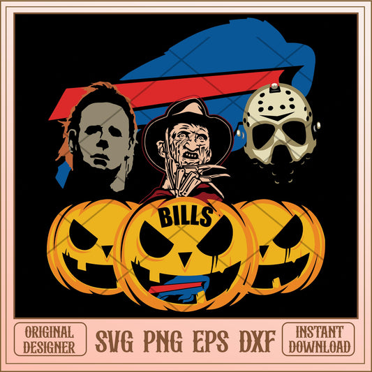 Bills Halloween Horror Movie Pumpkin bundle svg, ncaa characters svg, digital download