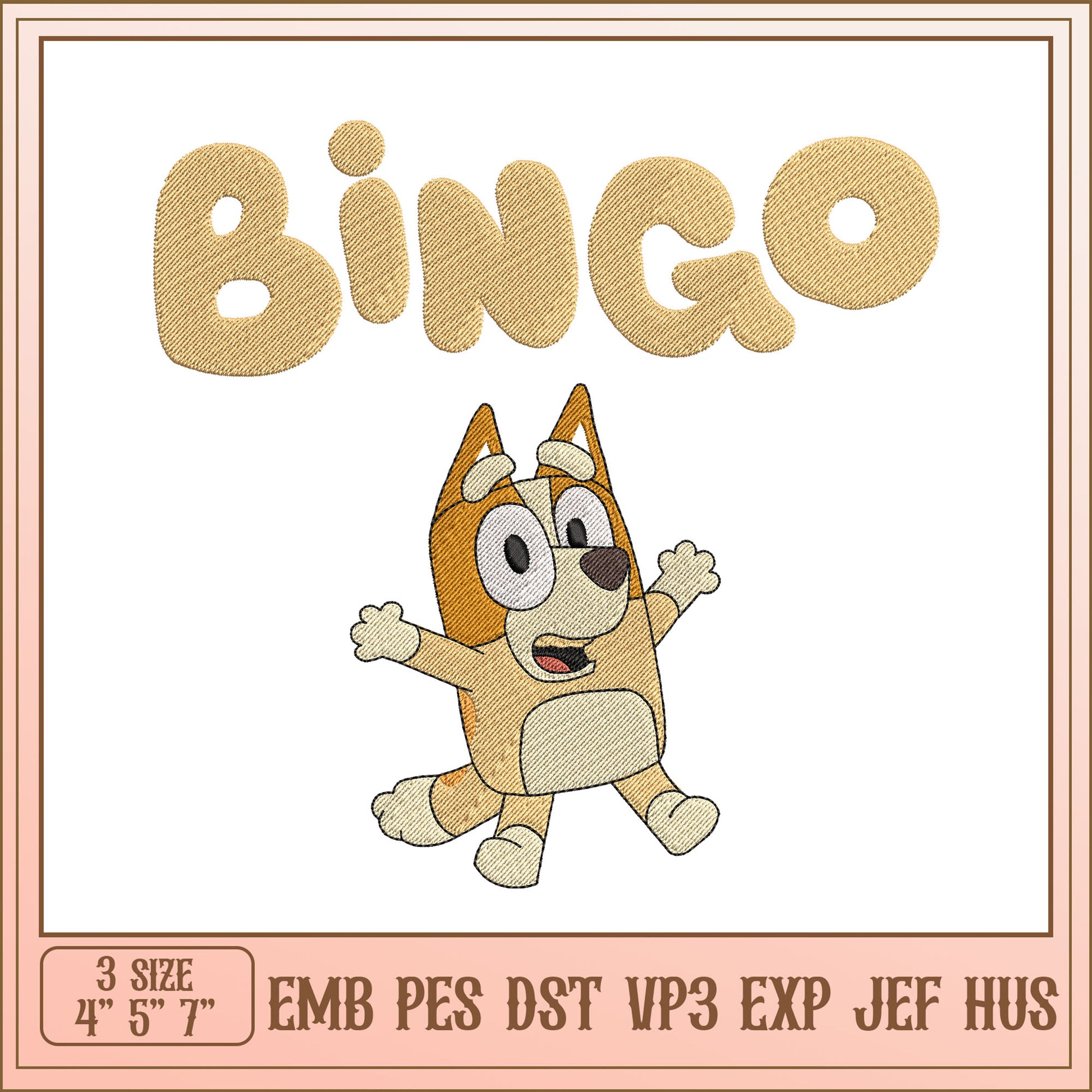 Bingo Dog Embroidery Design