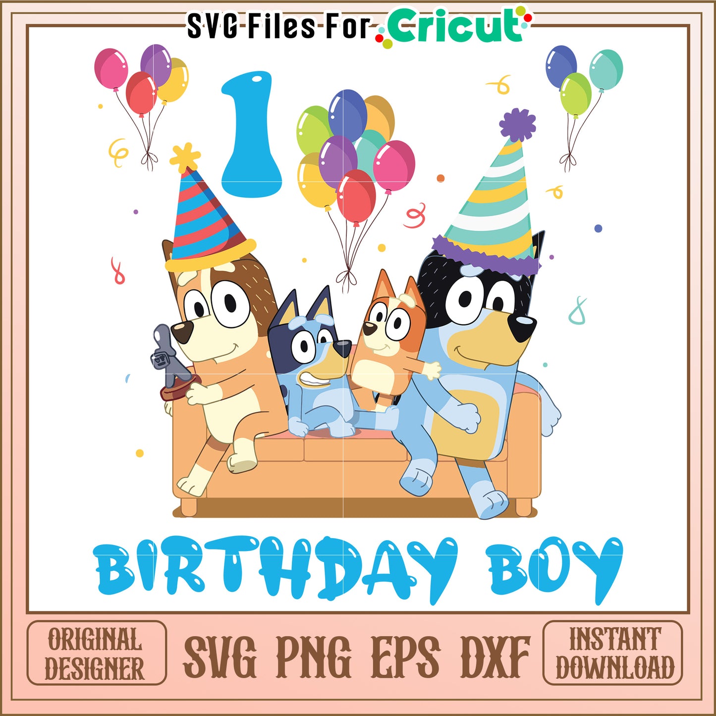 Birthday Boy SVG Cut File Dogs & Balloons