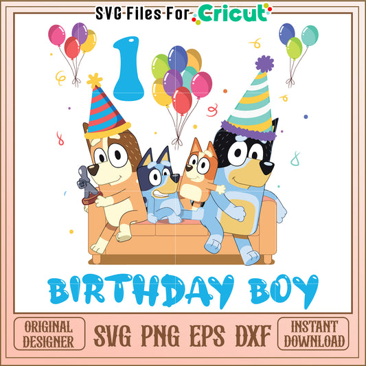 Birthday Boy SVG Cut File Dogs & Balloons