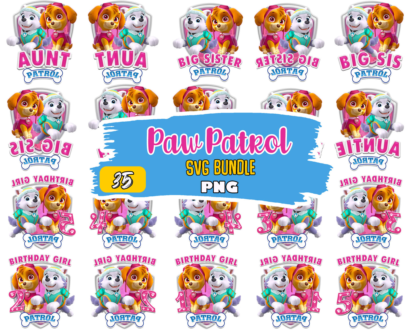 Skye and everest birthday girl bundle png, skye and everest​ png