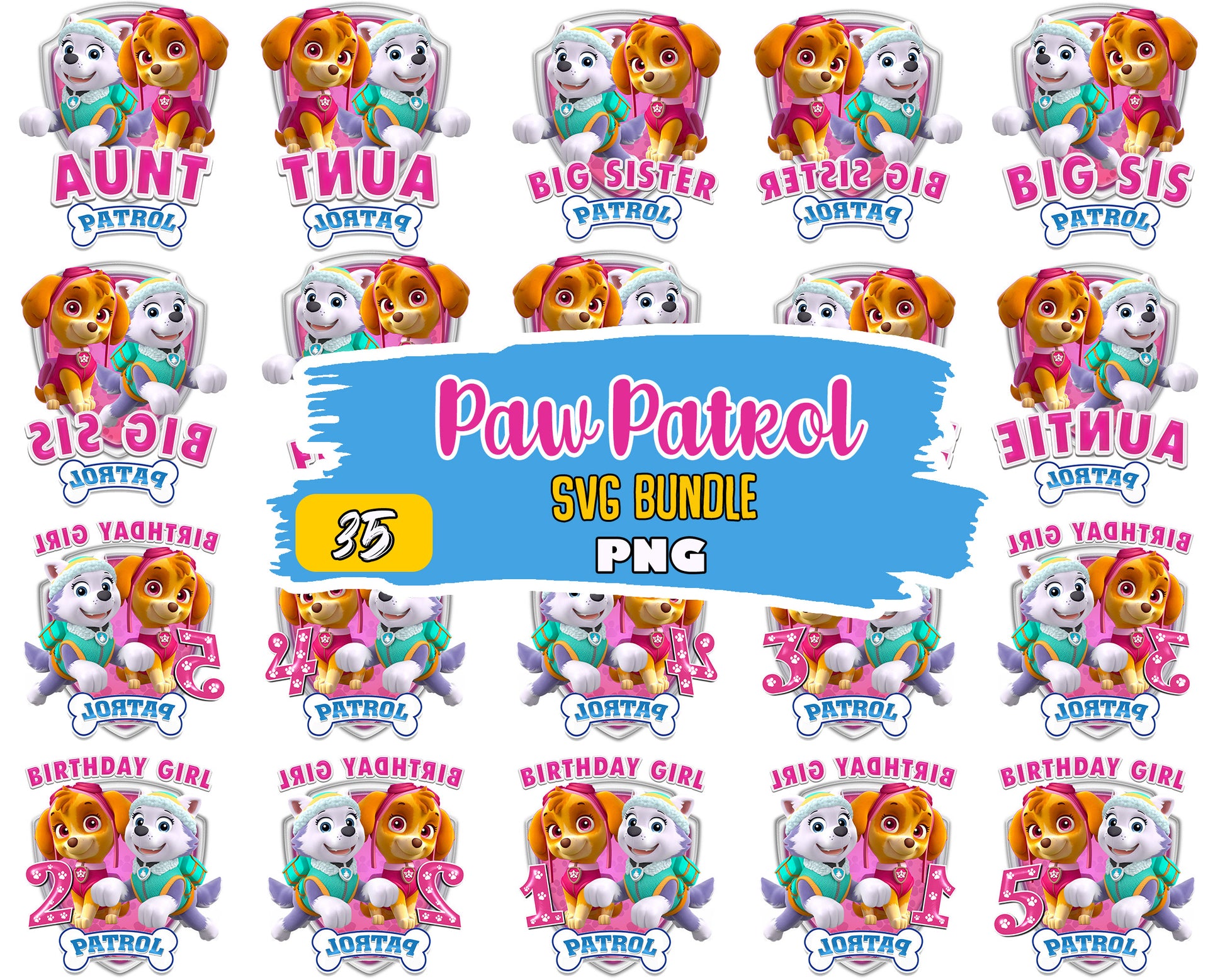 Skye and everest birthday girl bundle png, skye and everest​ png