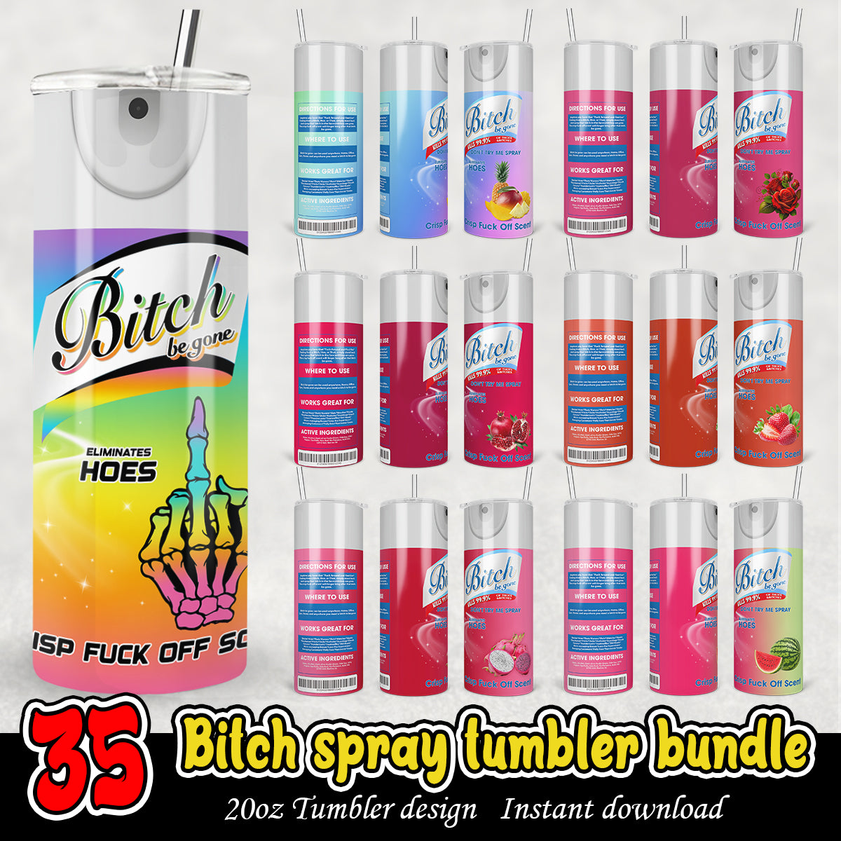 Bitch Color Spray Tumbler Wrap, Bitch 20oz tumbler bundle