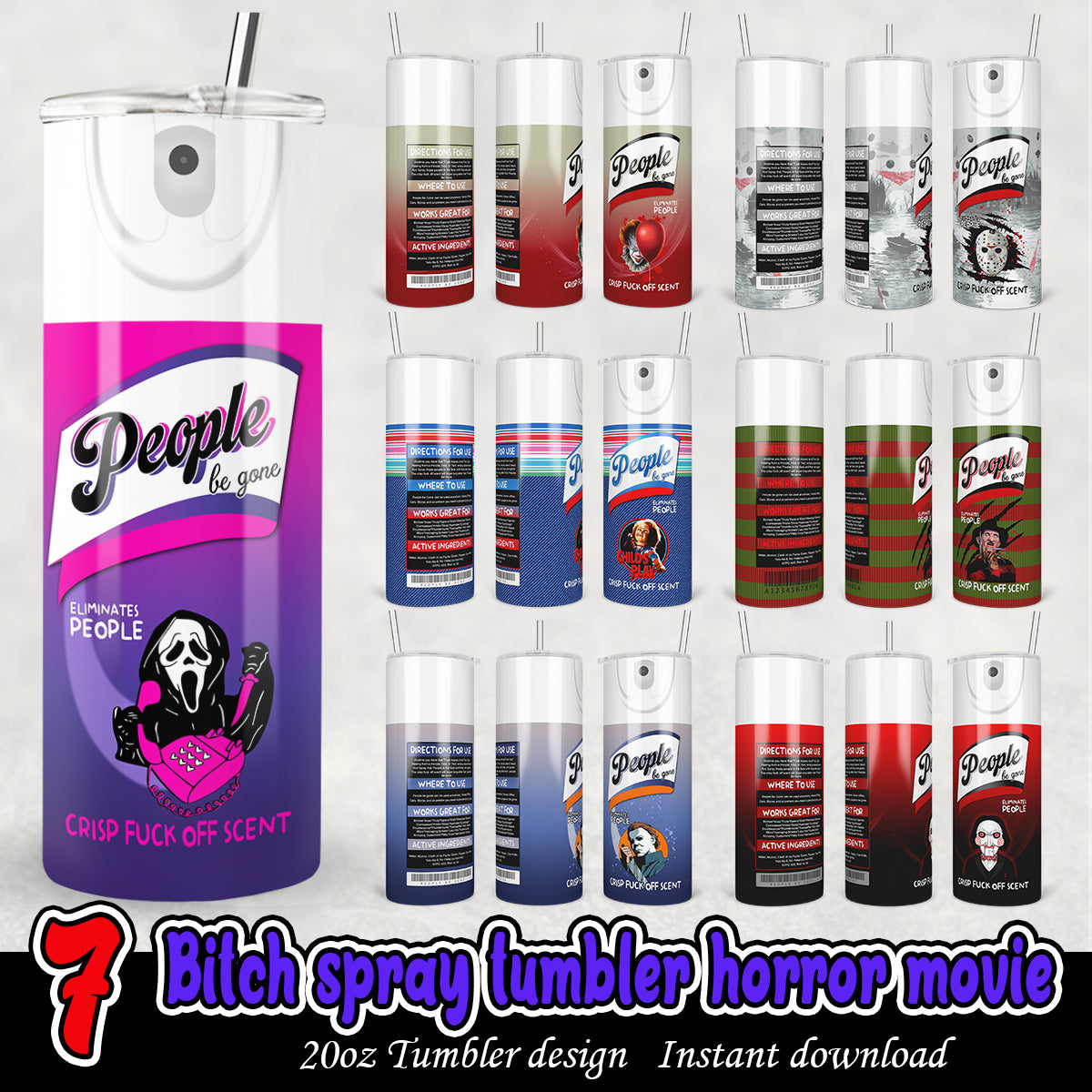 Bitch Spray Tumbler Wrap, Horror Movie tumbler 20oz bundle