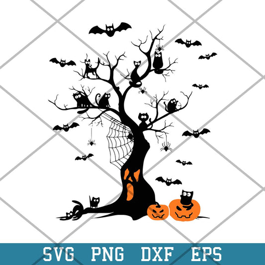 Black Cat Halloween Tree Svg, Black Cat Halloween Svg-Svgfilesforcricut