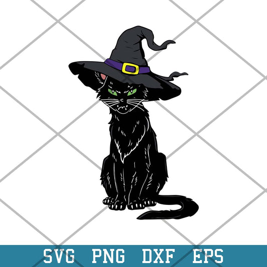 Black Cat With Witch Hat Svg, Black Cat Halloween Svg-Svgfilesforcricut