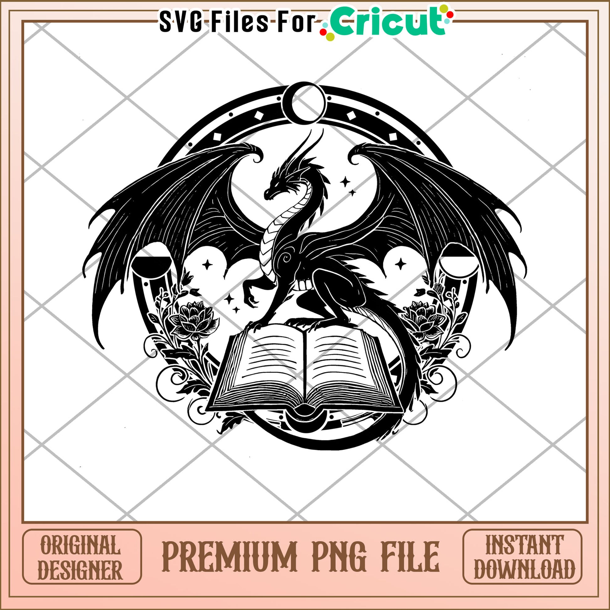 Black Dragon Book PNG Fantasy Art Print