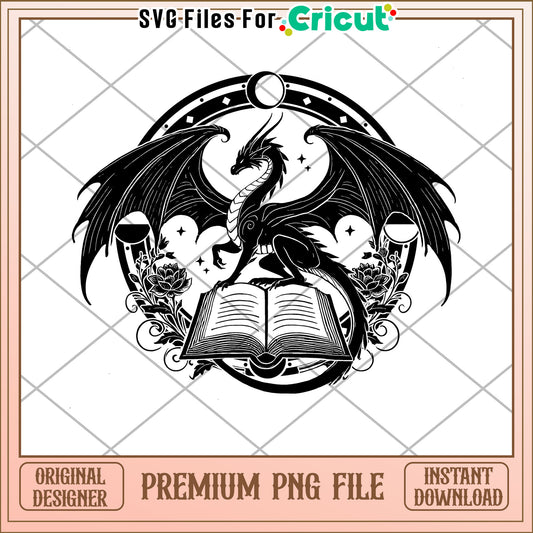 Black Dragon Book PNG Fantasy Art Print