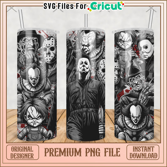 Black and white design tumbler png, horror movie png, halloween tumbler png