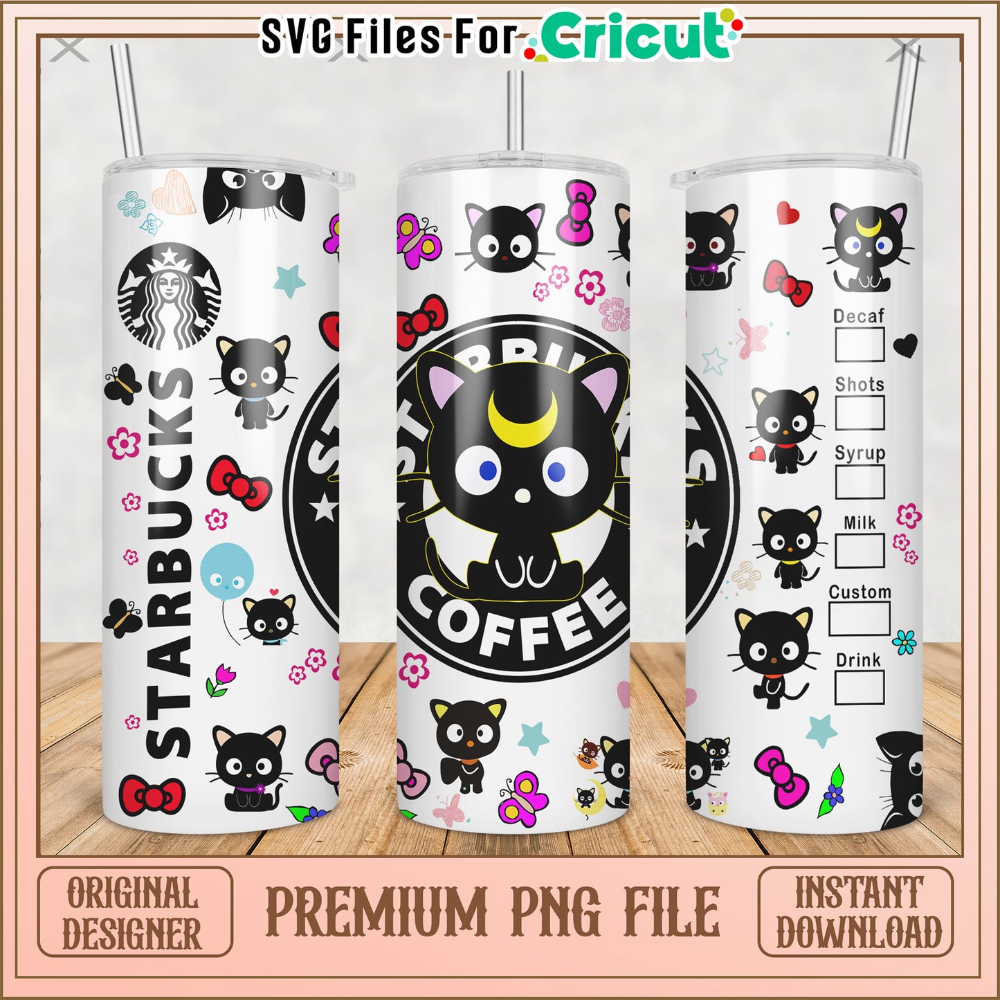 Black cat design tumbler png, labubu doll png, labubu toys png